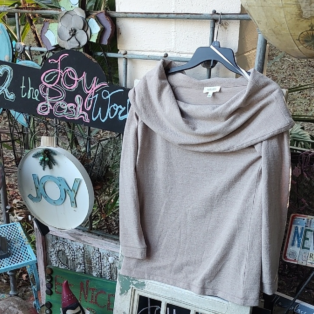 Haven Well Within Cozy Beige Sweater off shoulder style